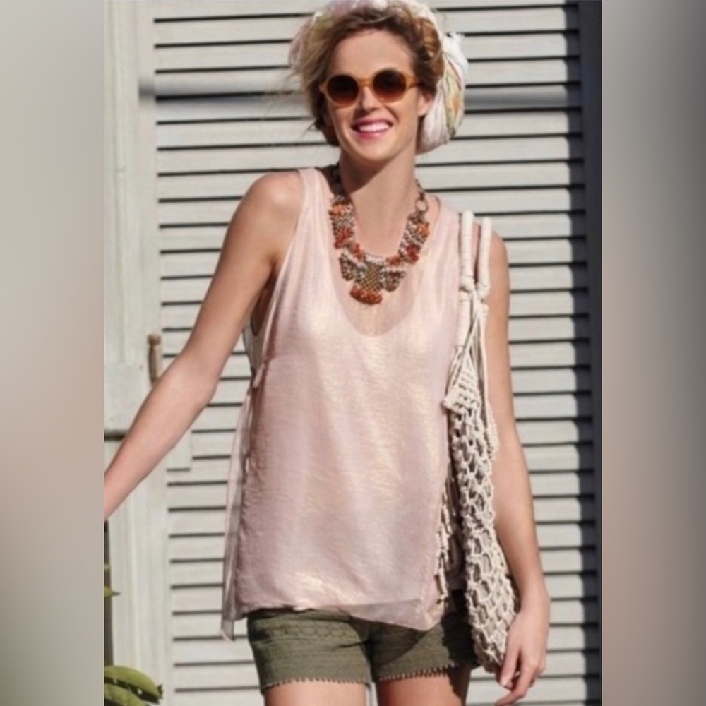 Deletta | pink cream sheer double layer style Tank | size S